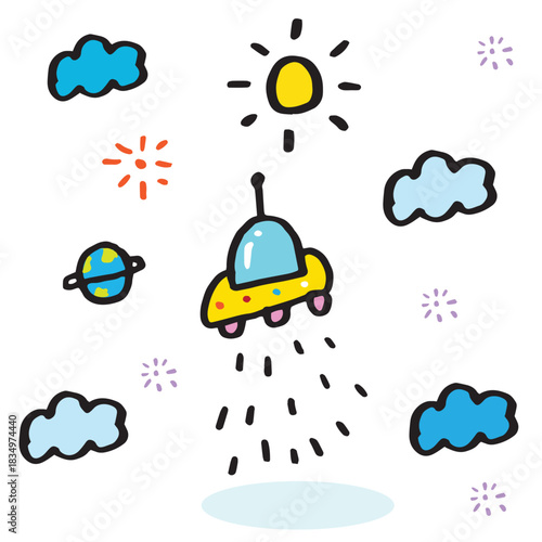 Cute doodle ufo , Hand drawn of ufo, Hand drawing ufo