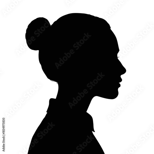 Minimalist Black and White Silhouette of Woman Profile with Bun Hairstyle