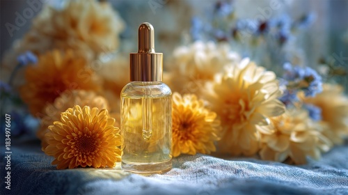 Essential oil bottle with flowers