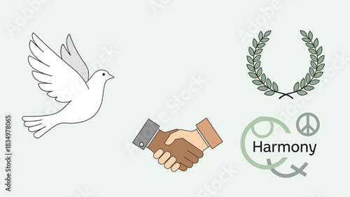 Promote Global Unity with a Dove, Olive Branch, and Harmony Symbols for Peace, Perfect for Social Campaigns and Celebrating Diversity