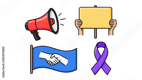 Empowerment icons for social justice and community activism, perfect for presentations, websites, and educational material about advocacy and solidarity