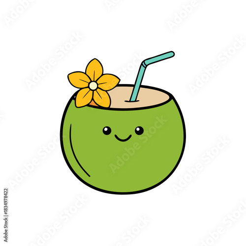 green coconut with straw