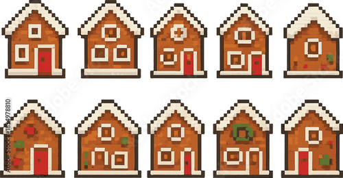 Gingerbread house with pixel art, eps 10 illustration