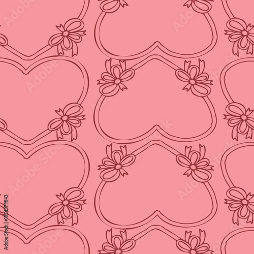 Heart frame with bow background. Seamless pattern for Valentine's Day. 14 February design concept.