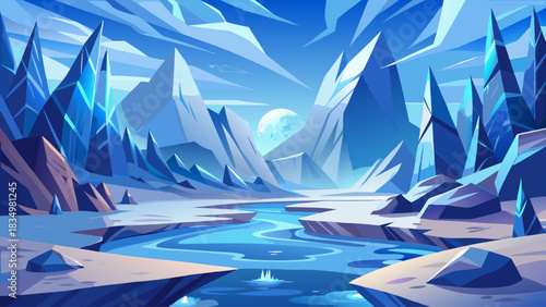 A calming icy abstract landscape featuring frosty textures, shimmering crystal patterns, and soft cool tones. Peaceful winter-inspired background ideal for wallpapers