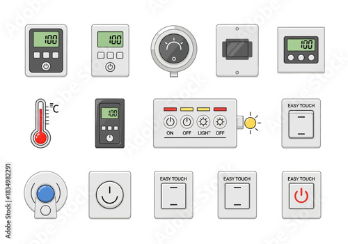 Collection of digital display controllers temperature gauges and light switches