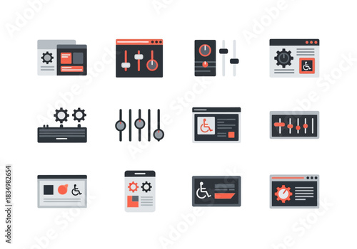 Twelve darkthemed icons representing settings accessibility and audio controls