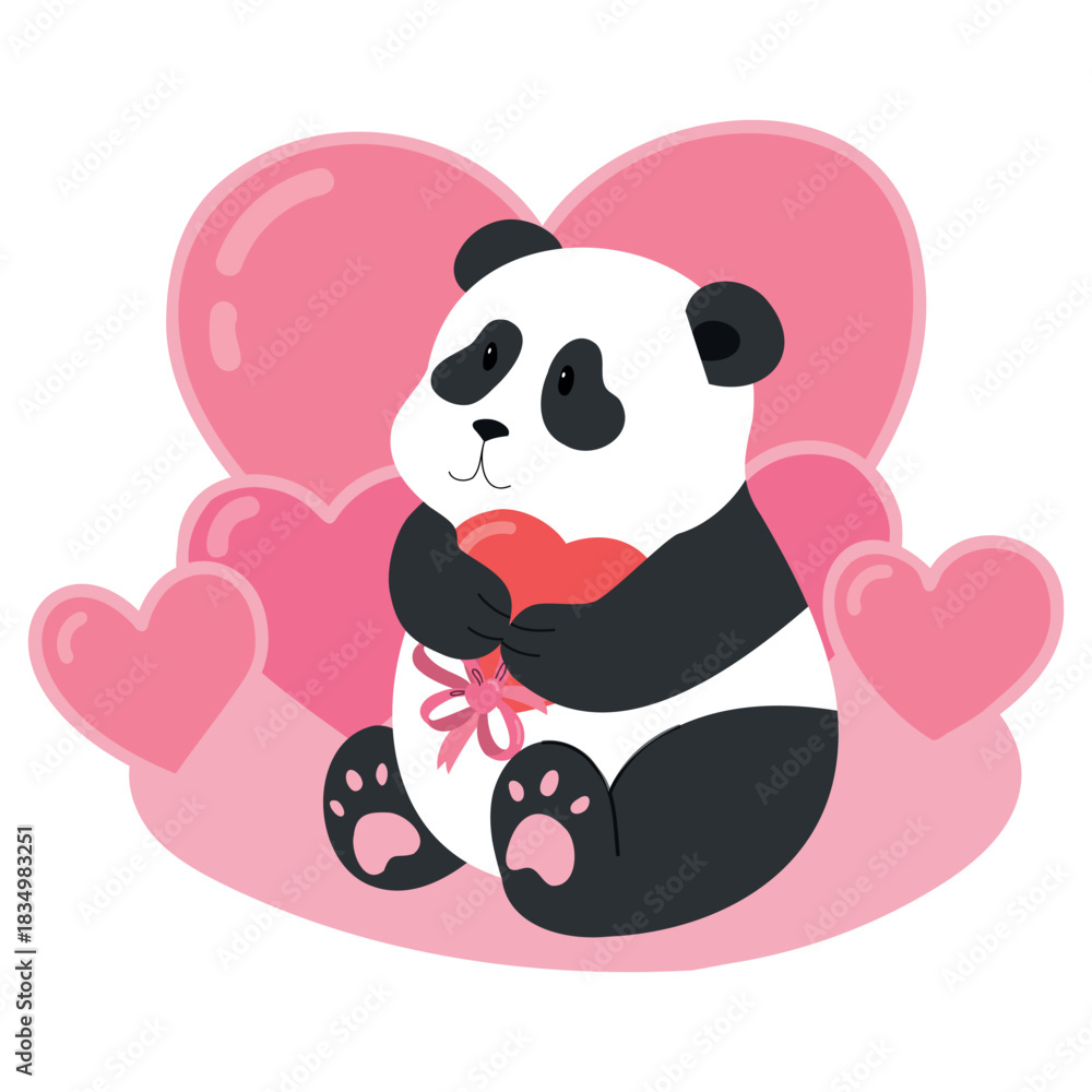 Obraz premium Cute baby panda holding heart