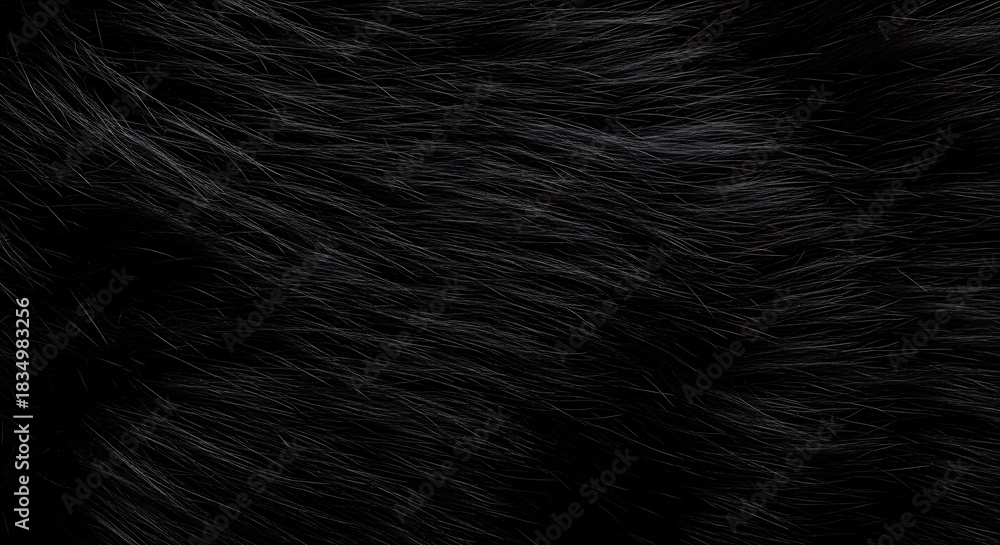 Naklejka premium Dark black animal fur texture with visible fine strands and subtle highlights.