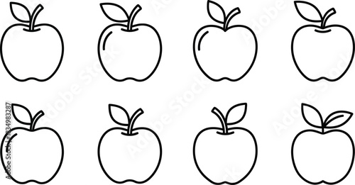 Classic apple outline icons perfect for back-to-school designs and healthy food