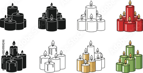 Elegant vector candle sets create a warm atmosphere for holiday celebrations.