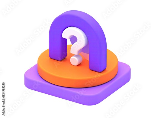 Question mark sculpture purple, orange, and white