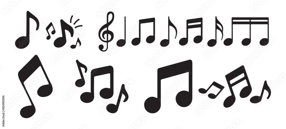 Obraz premium Set of black musical notes for composing songs and melodies, flat design elements for audio concepts