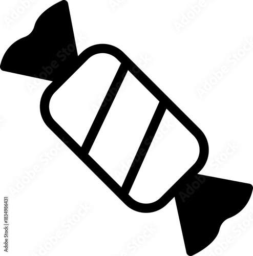 Candy sweets icon in black flat line style featuring confection, dessert, treat, bonbon, sugar, snack and related synonym elements for holiday graphics, packaging, party design and decoration