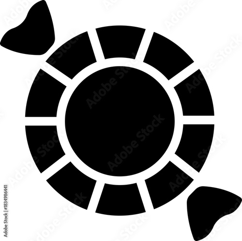Candy sweets icon in black flat line style featuring confection, dessert, treat, bonbon, sugar, snack and related synonym elements for holiday graphics, packaging, party design and decoration