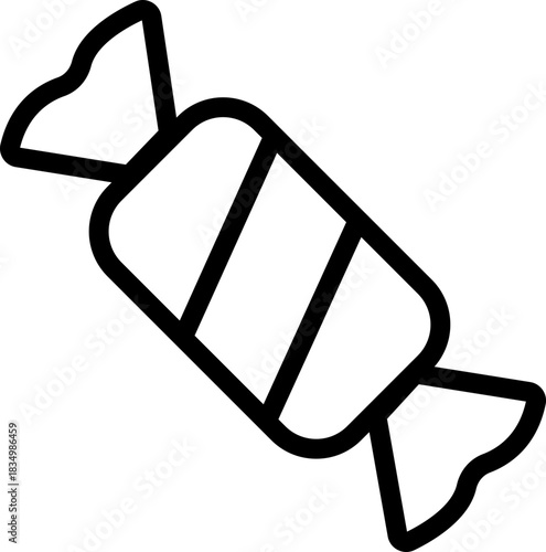 Candy sweets icon in black flat line style featuring confection, dessert, treat, bonbon, sugar, snack and related synonym elements for holiday graphics, packaging, party design and decoration