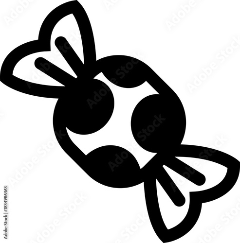 Candy sweets icon in black flat line style featuring confection, dessert, treat, bonbon, sugar, snack and related synonym elements for holiday graphics, packaging, party design and decoration