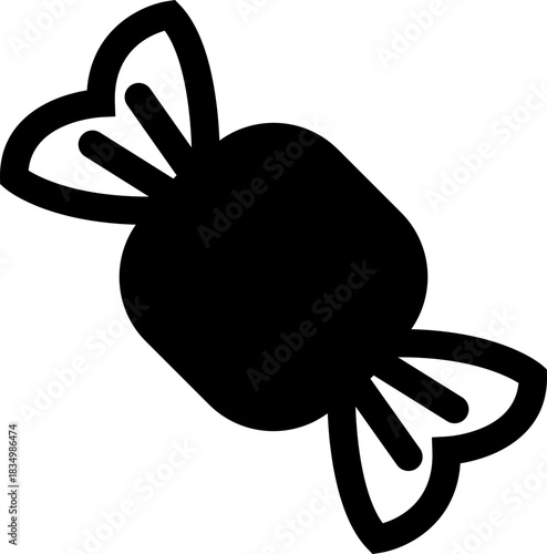 Candy sweets icon in black flat line style featuring confection, dessert, treat, bonbon, sugar, snack and related synonym elements for holiday graphics, packaging, party design and decoration