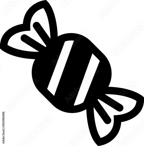 Candy sweets icon in black flat line style featuring confection, dessert, treat, bonbon, sugar, snack and related synonym elements for holiday graphics, packaging, party design and decoration