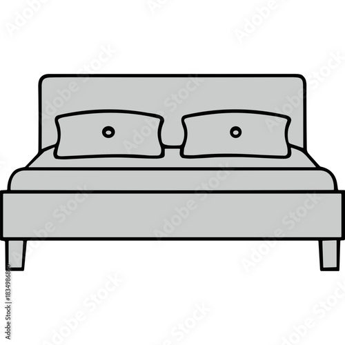 Minimalist illustration of a double bed with two pillows and a headboard in a soft gray color against a black background representing bedroom furniture concept