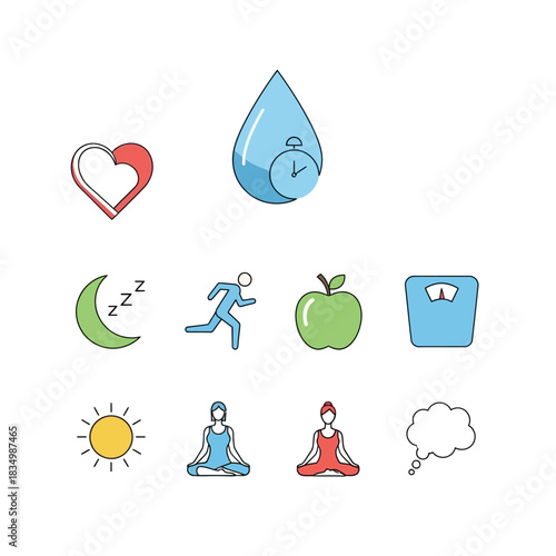 Health and Wellness Lifestyle Icons Collection for Wellbeing.