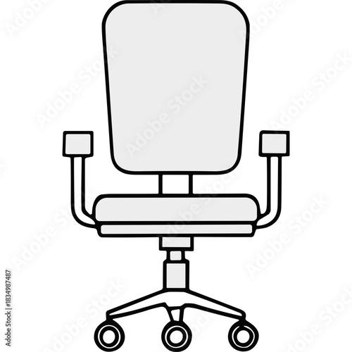 Minimalist Graphic of a White Rolling Office Chair Against a Black Background Simple Ergonomic Design for Workspace and Furniture Concepts