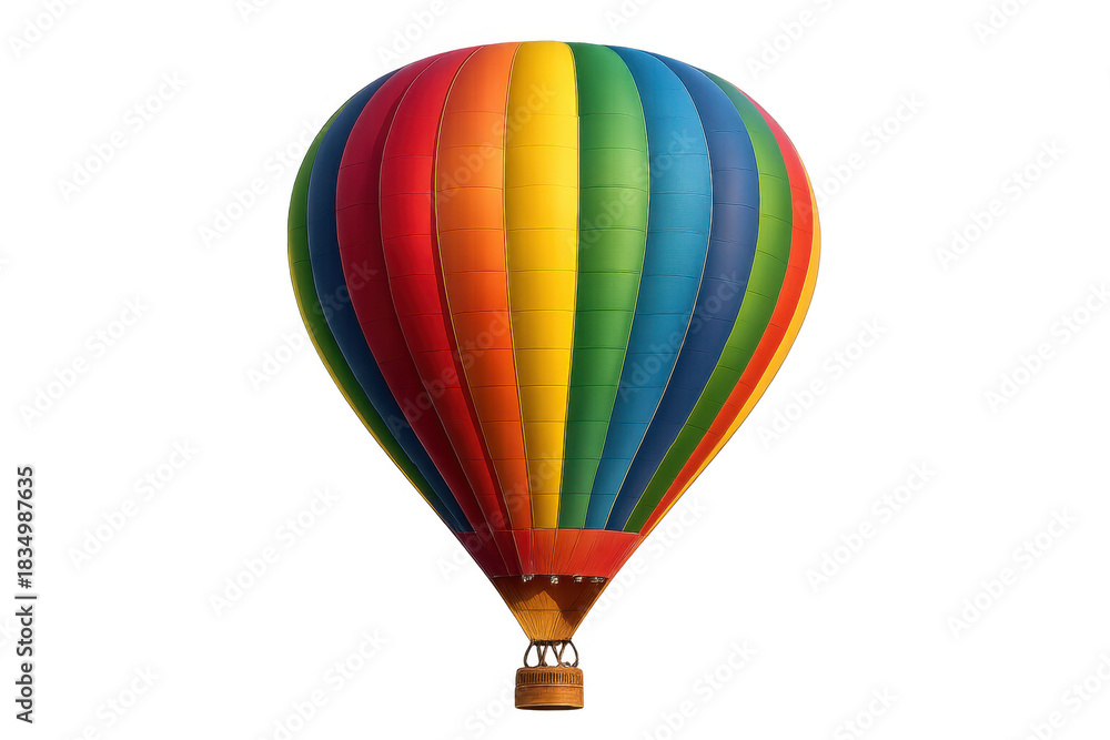 Naklejka premium Striped hot air balloon floating, filled with imagination and exciting journeys. Isolated object on a transparent background