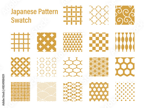 金色の日本の柄のスウォッチセット