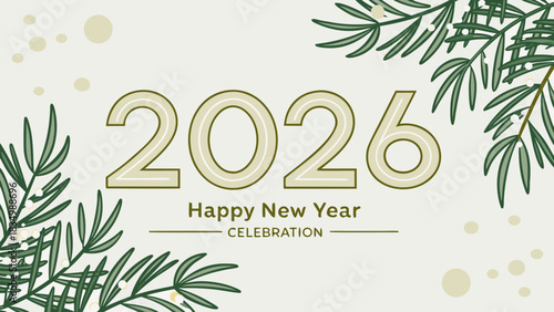 Festive 2026 new year celebration with evergreen branches