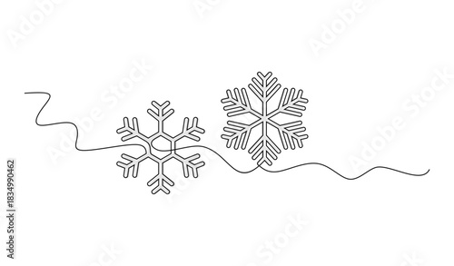 Single line drawing art of snow flakes. 