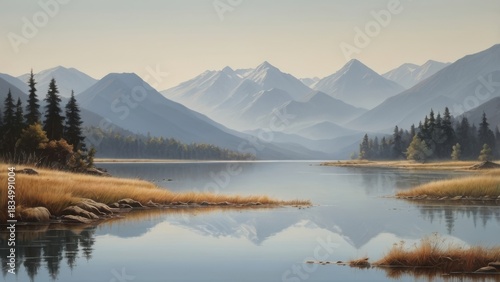 Serene Mountain Lake Reflection at Dawn