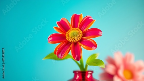 garish. A cheap plastic flower in a garish vase, tacky aesthetic with bright colors. gardening catalogs, home-decor guides, designed for gardening and botanical catalogs, enhances decor appeal.