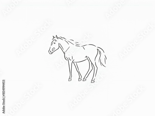 かわいい馬の線画のイラスト