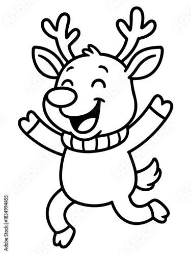 Reindeer Joy: A delightful cartoon reindeer with a joyful grin and raised arms, filled with seasonal cheer and playful spirit.