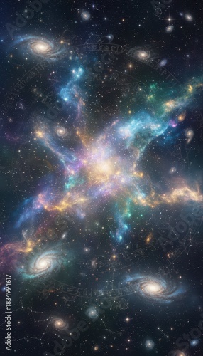Cosmic Explosion of Colorful Galaxies in Deep Space Background