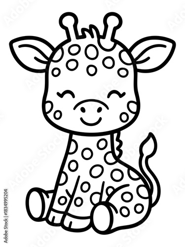 Cute Giraffe Illustration: A delightful cartoon giraffe illustration, exuding charm with its innocent smile and endearing features, perfect for children-related designs.