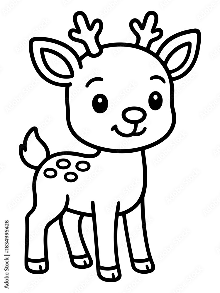 Fototapeta premium Cartoon Deer: A cheerful, cartoon-style deer with adorable features, big eyes, and small antlers, perfect for conveying a sense of cuteness and joy. 