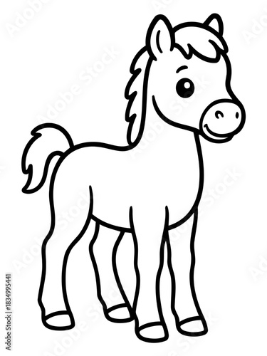 Cute Pony Illustration: A charming illustration captures the innocence and joy of a young pony, rendered in a simple yet captivating style, perfect for evoking a sense of childlike wonder. 