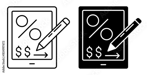 Linear icon. Electronic order for payment of bank interest on a debt obligation. Simple black and white vector isolated on white background
