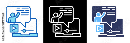 Online Course Icon triplestyle Vector Illustration