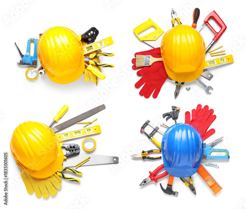 Set of hardhats and constru...