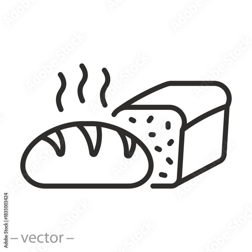 Bread icon, fresh bread linear illustration