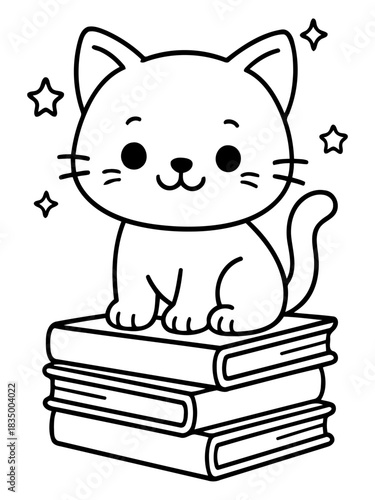 Cute kitten on the book: adorable kitten resting upon a stack of books, in a world of knowledge and wonder. It's a sweet combination of education and affection.