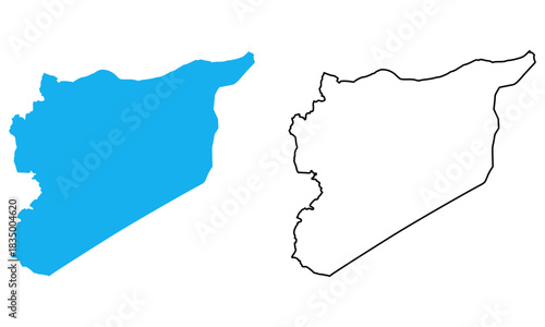 Syria country map. Map in various outline and blue silhouette styles