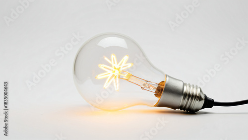 Leuchtende Glühbirne mit Sternenform-Glühfaden: Konzept für Idee, Innovation und Energie