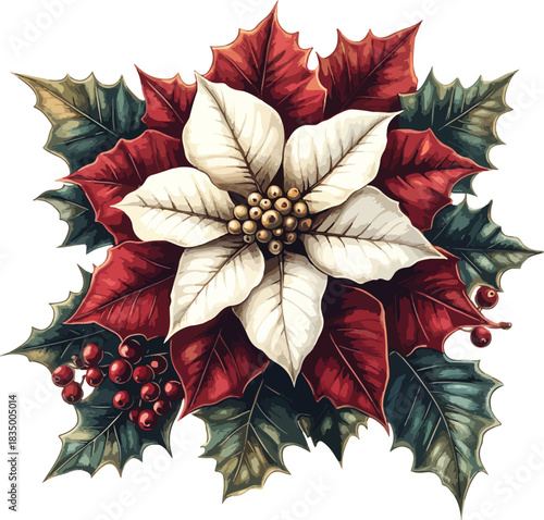 christmas wreath with poinsettia
