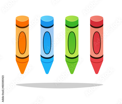 Colorful crayon wax pencil vector isolated on white background.