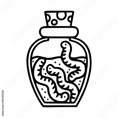 mystic potion jar with wriggling worms outline