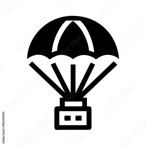 Parachute icon with support lines for safety equipment design  