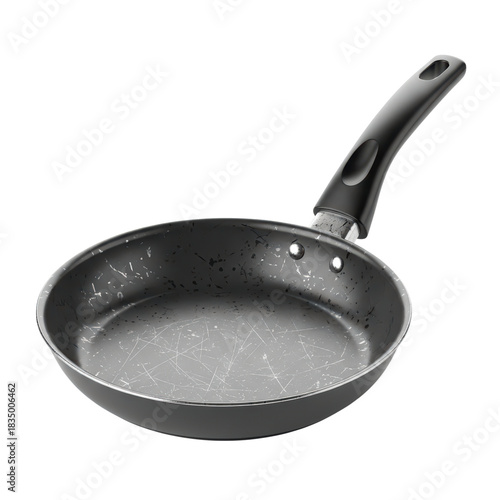 Nonstick frying pan with scratches on transparent background